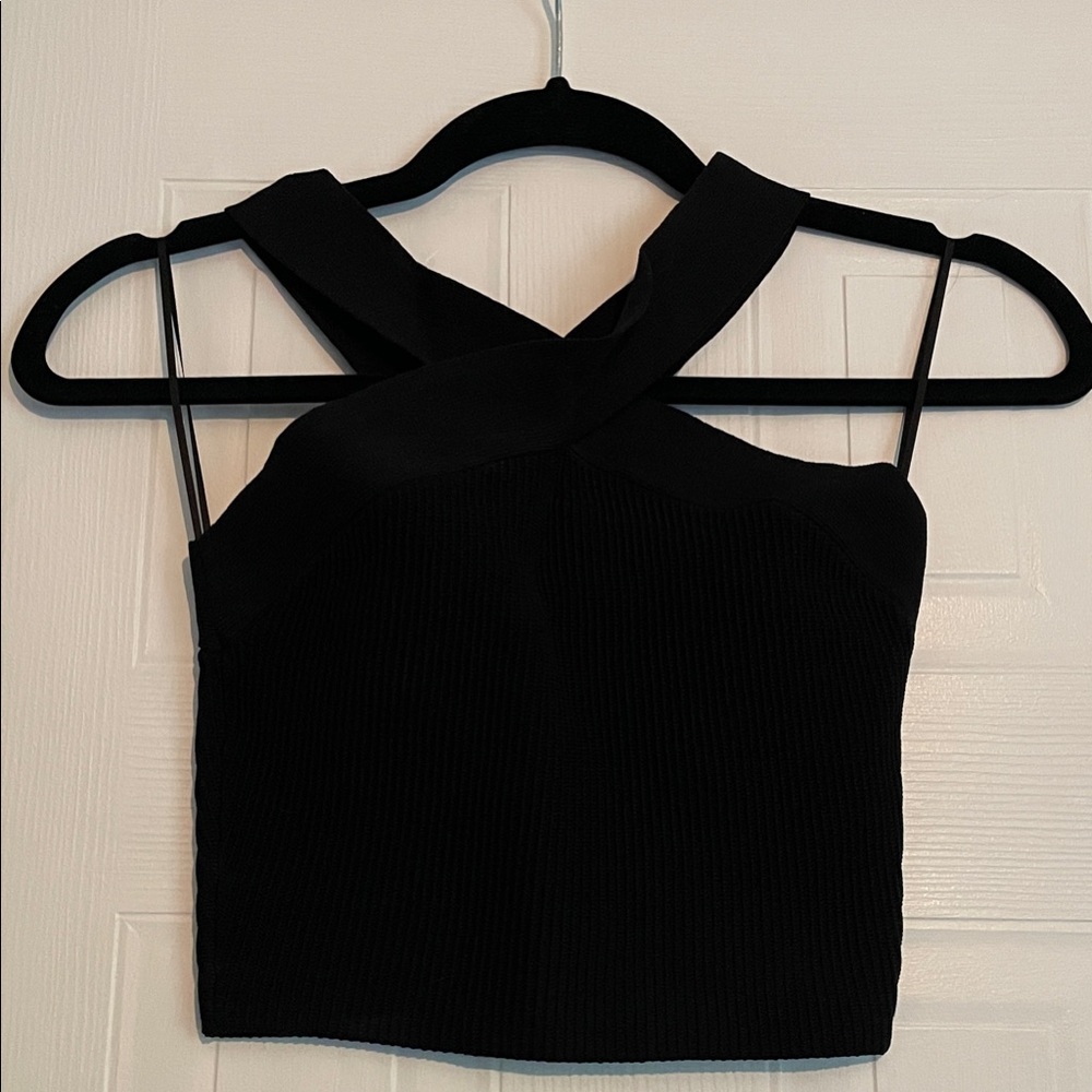Babaton Ribbed and Cropped Elegant Black Women's Top